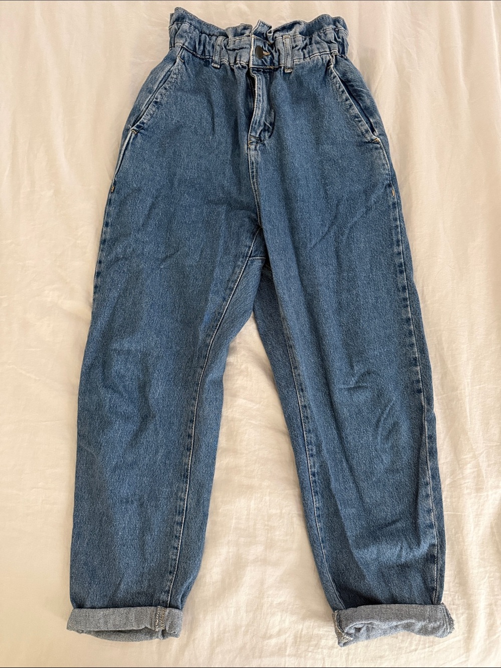 Zara High-Rise Paperbag Waist Blue Jeans